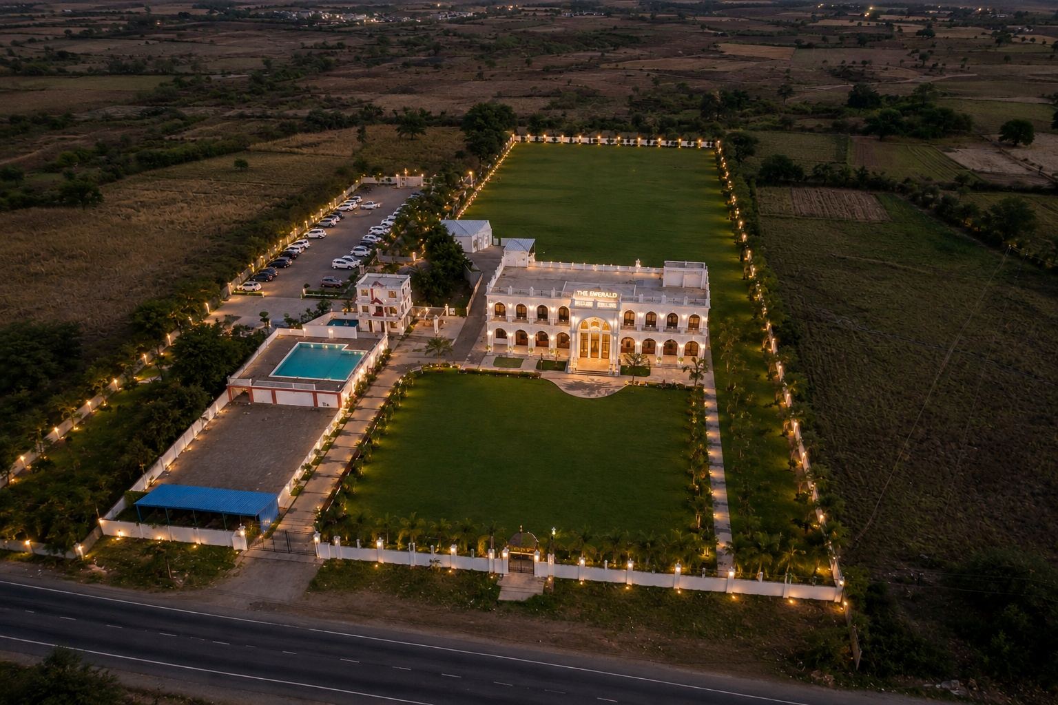 Aerial view of The Emerald Palace resort, Sehore