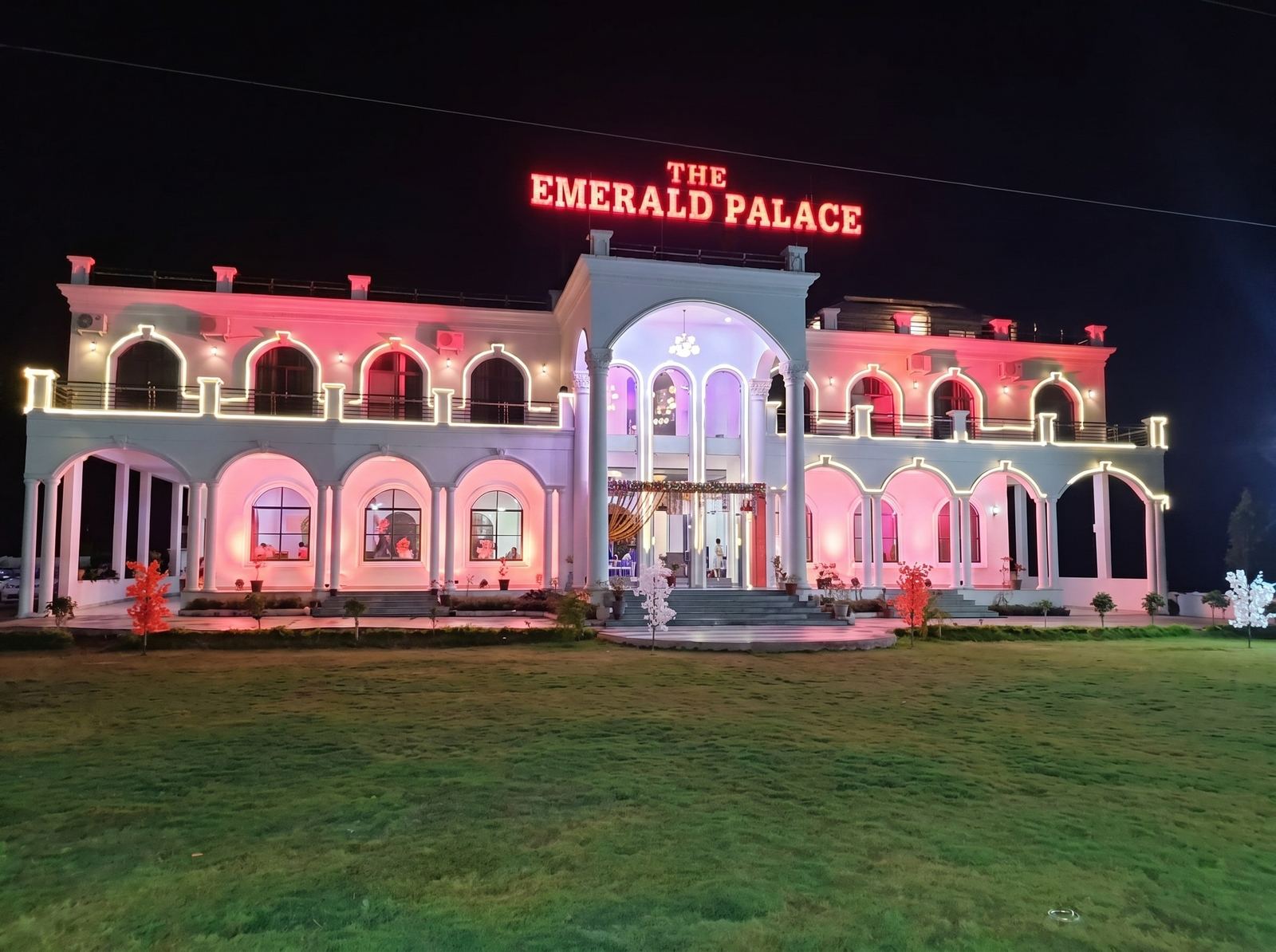 The Emerald Palace lit for a wedding night