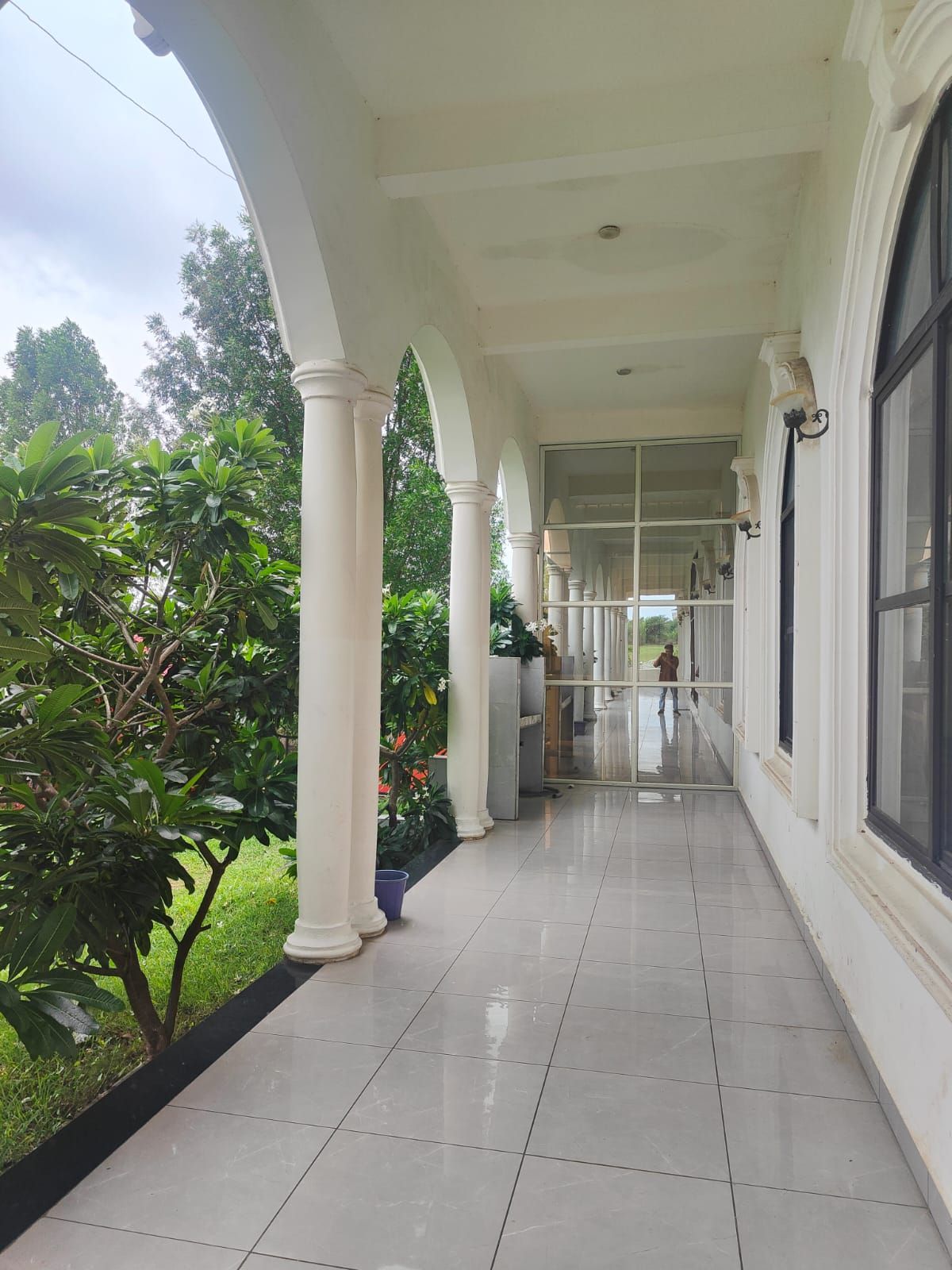 Rear lawn and colonnade